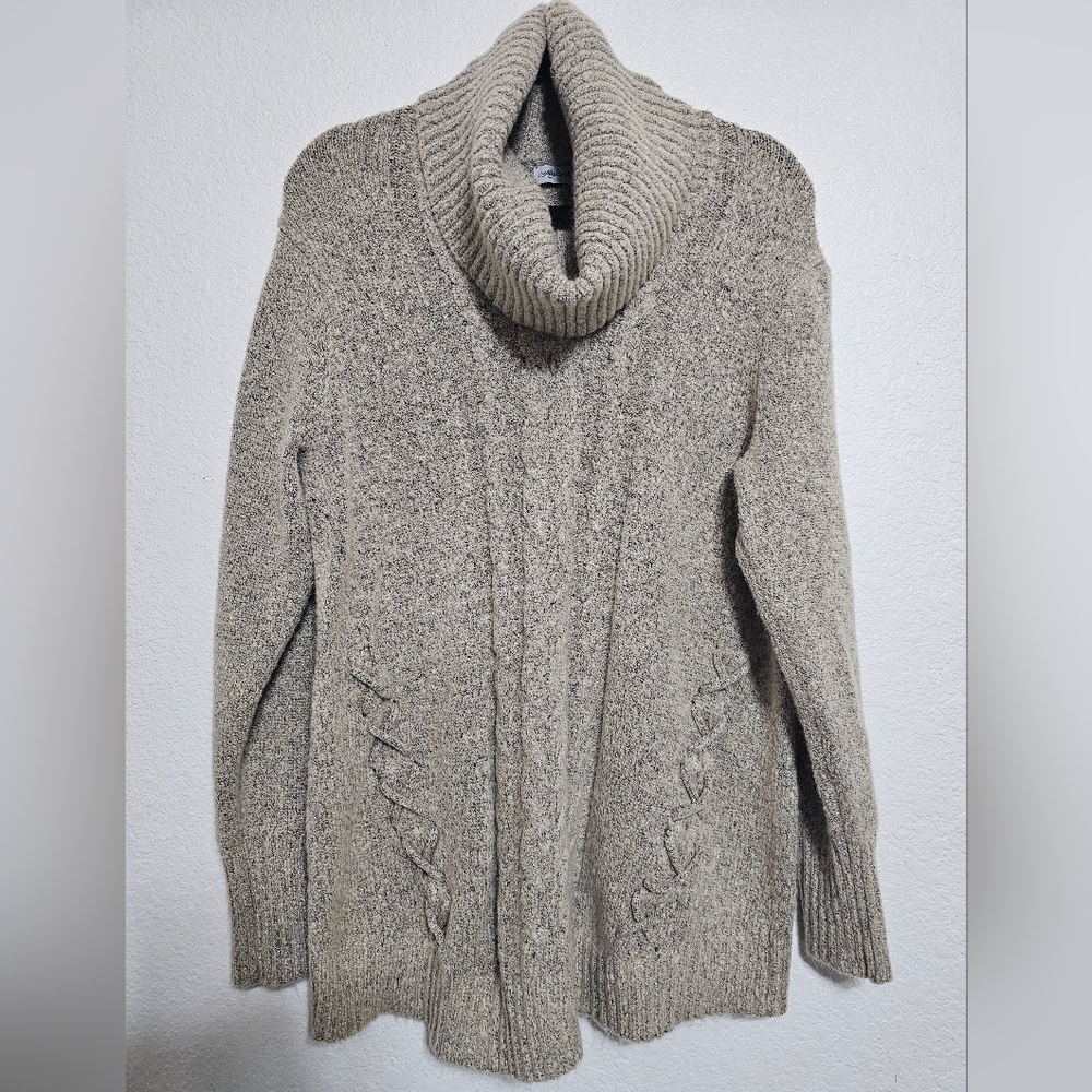 Absolutely Famous 1X Tan /taupe cowl neck knit sweater